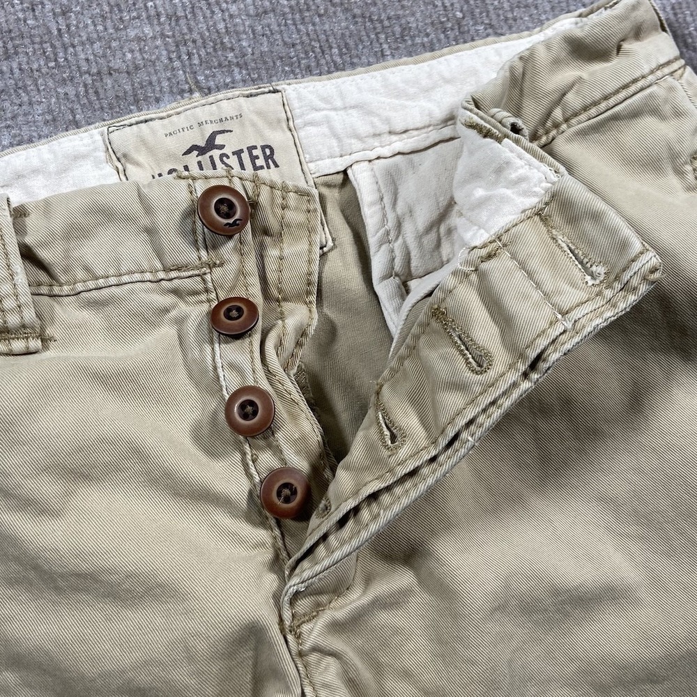 Vintage Hollister Pants Mens 30x31 Beige Khaki Chino‎ Straight Leg Logo Y2K - Picture 7 of 12
